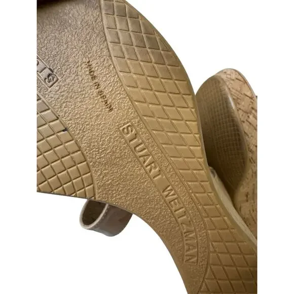Stuart Weitzman Nude Patent Leather Cork Wedge Platform Sandals 9M Made in Spain - Picture 11 of 12